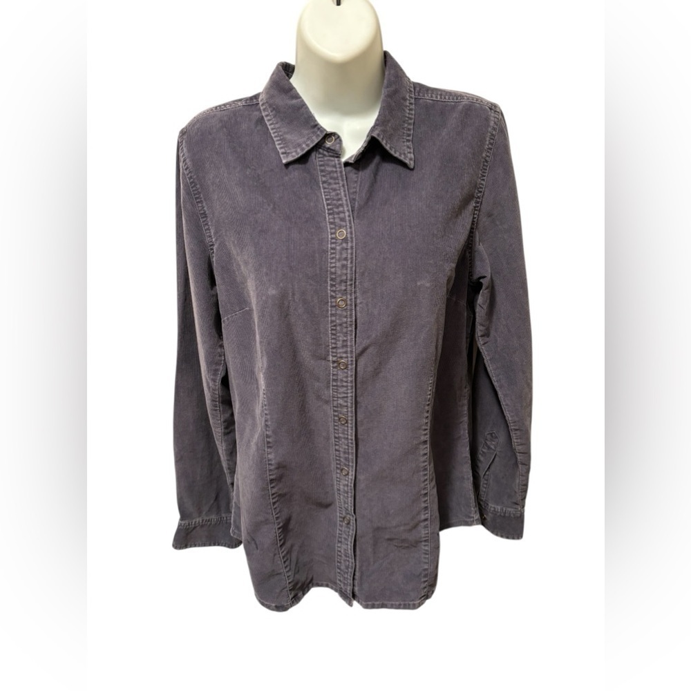 VTG Eddie Bauer Gray Corduroy Snap Front LS Shirt 100% Cotton Size M Tall